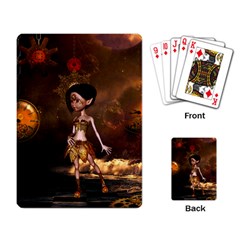 Steampunk, Cute Little Steampunk Girl In The Night With Clocks Playing Card by FantasyWorld7