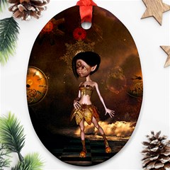 Steampunk, Cute Little Steampunk Girl In The Night With Clocks Oval Ornament (two Sides) by FantasyWorld7