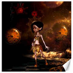 Steampunk, Cute Little Steampunk Girl In The Night With Clocks Canvas 12  X 12   by FantasyWorld7