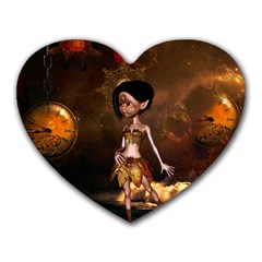 Steampunk, Cute Little Steampunk Girl In The Night With Clocks Heart Mousepads by FantasyWorld7