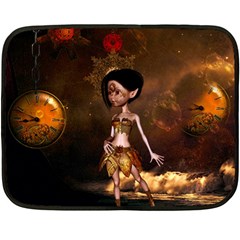 Steampunk, Cute Little Steampunk Girl In The Night With Clocks Double Sided Fleece Blanket (mini)  by FantasyWorld7