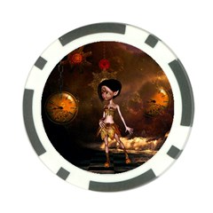 Steampunk, Cute Little Steampunk Girl In The Night With Clocks Poker Chip Card Guard (10 Pack) by FantasyWorld7