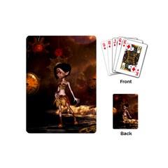 Steampunk, Cute Little Steampunk Girl In The Night With Clocks Playing Cards (mini)  by FantasyWorld7