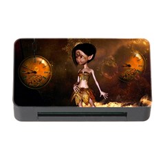 Steampunk, Cute Little Steampunk Girl In The Night With Clocks Memory Card Reader With Cf by FantasyWorld7