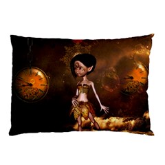 Steampunk, Cute Little Steampunk Girl In The Night With Clocks Pillow Case (two Sides) by FantasyWorld7