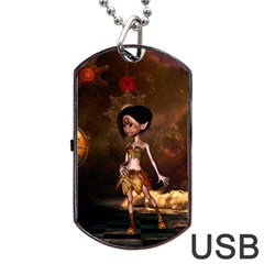 Steampunk, Cute Little Steampunk Girl In The Night With Clocks Dog Tag Usb Flash (one Side) by FantasyWorld7