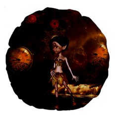 Steampunk, Cute Little Steampunk Girl In The Night With Clocks Large 18  Premium Round Cushions by FantasyWorld7