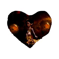 Steampunk, Cute Little Steampunk Girl In The Night With Clocks Standard 16  Premium Heart Shape Cushions by FantasyWorld7