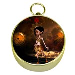 Steampunk, Cute Little Steampunk Girl In The Night With Clocks Gold Compasses Front