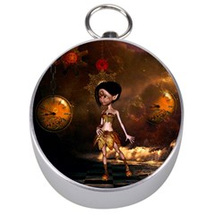 Steampunk, Cute Little Steampunk Girl In The Night With Clocks Silver Compasses by FantasyWorld7