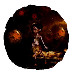 Steampunk, Cute Little Steampunk Girl In The Night With Clocks Large 18  Premium Flano Round Cushions by FantasyWorld7