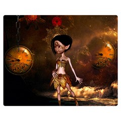 Steampunk, Cute Little Steampunk Girl In The Night With Clocks Double Sided Flano Blanket (medium)  by FantasyWorld7