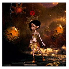 Steampunk, Cute Little Steampunk Girl In The Night With Clocks Large Satin Scarf (square) by FantasyWorld7