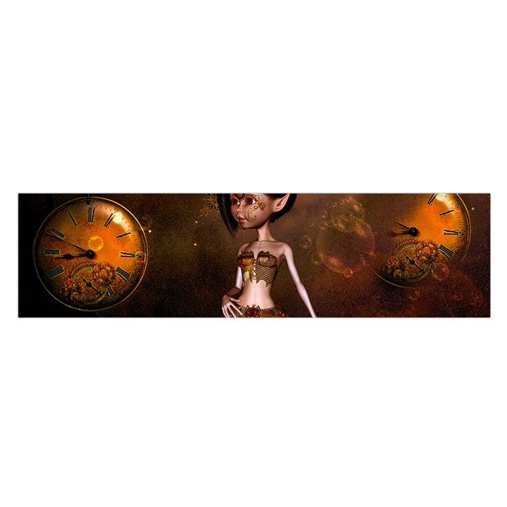 Steampunk, Cute Little Steampunk Girl In The Night With Clocks Satin Scarf (Oblong)