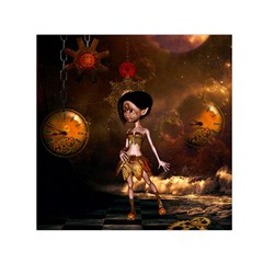 Steampunk, Cute Little Steampunk Girl In The Night With Clocks Small Satin Scarf (square)  by FantasyWorld7