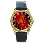 Cherry Blossom, Red Colors Round Gold Metal Watch Front