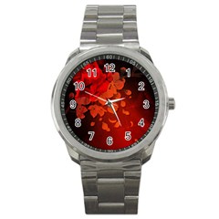 Cherry Blossom, Red Colors Sport Metal Watch by FantasyWorld7