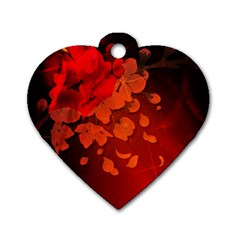 Cherry Blossom, Red Colors Dog Tag Heart (one Side) by FantasyWorld7