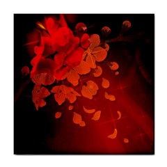 Cherry Blossom, Red Colors Tile Coasters by FantasyWorld7