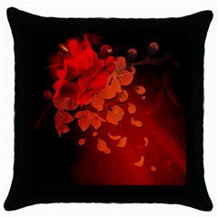 Cherry Blossom, Red Colors Throw Pillow Case (black) by FantasyWorld7