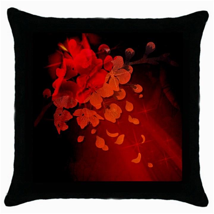 Cherry Blossom, Red Colors Throw Pillow Case (Black)