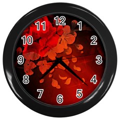 Cherry Blossom, Red Colors Wall Clocks (black) by FantasyWorld7