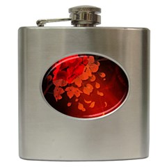 Cherry Blossom, Red Colors Hip Flask (6 Oz) by FantasyWorld7