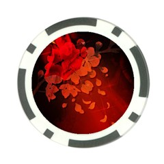 Cherry Blossom, Red Colors Poker Chip Card Guard by FantasyWorld7