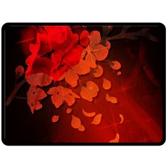 Cherry Blossom, Red Colors Fleece Blanket (large)  by FantasyWorld7