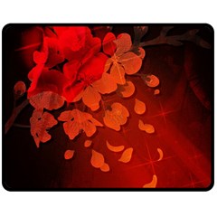 Cherry Blossom, Red Colors Fleece Blanket (medium)  by FantasyWorld7