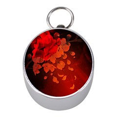 Cherry Blossom, Red Colors Mini Silver Compasses by FantasyWorld7