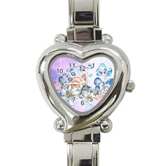 Snail And Waterlily, Watercolor Heart Italian Charm Watch by FantasyWorld7