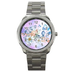 Snail And Waterlily, Watercolor Sport Metal Watch by FantasyWorld7