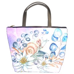 Snail And Waterlily, Watercolor Bucket Bags by FantasyWorld7