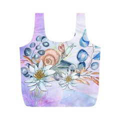 Snail And Waterlily, Watercolor Full Print Recycle Bags (m)  by FantasyWorld7