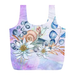 Snail And Waterlily, Watercolor Full Print Recycle Bags (l)  by FantasyWorld7