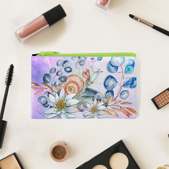 Snail And Waterlily, Watercolor Cosmetic Bag (XS)