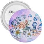 Snail And Waterlily, Watercolor 3  Buttons Front