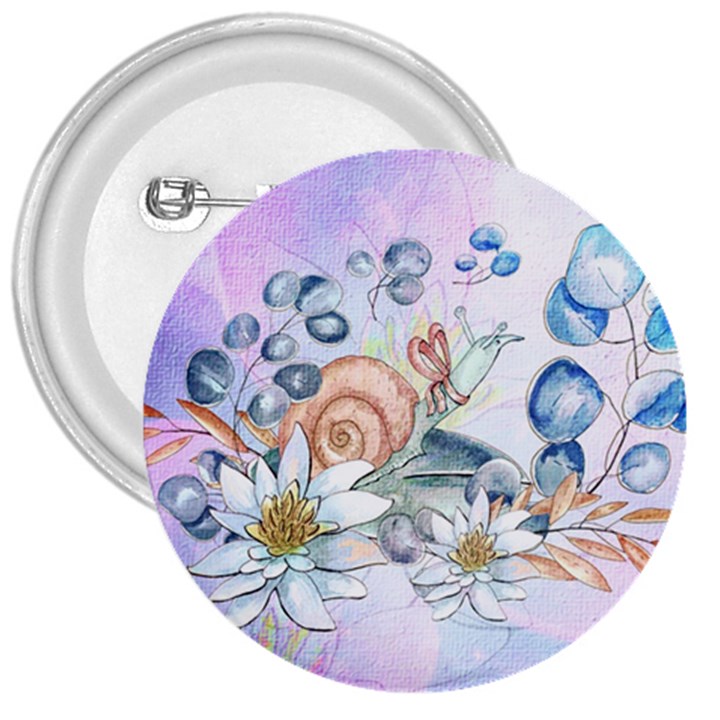 Snail And Waterlily, Watercolor 3  Buttons