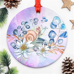 Snail And Waterlily, Watercolor Ornament (round) by FantasyWorld7