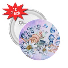 Snail And Waterlily, Watercolor 2 25  Buttons (10 Pack)  by FantasyWorld7