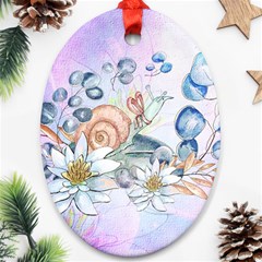 Snail And Waterlily, Watercolor Oval Ornament (two Sides) by FantasyWorld7