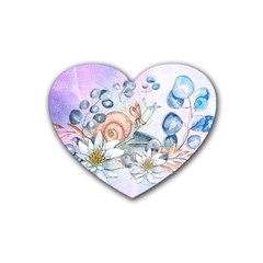 Snail And Waterlily, Watercolor Rubber Coaster (heart)  by FantasyWorld7