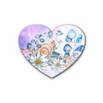 Snail And Waterlily, Watercolor Rubber Coaster (Heart)  Front