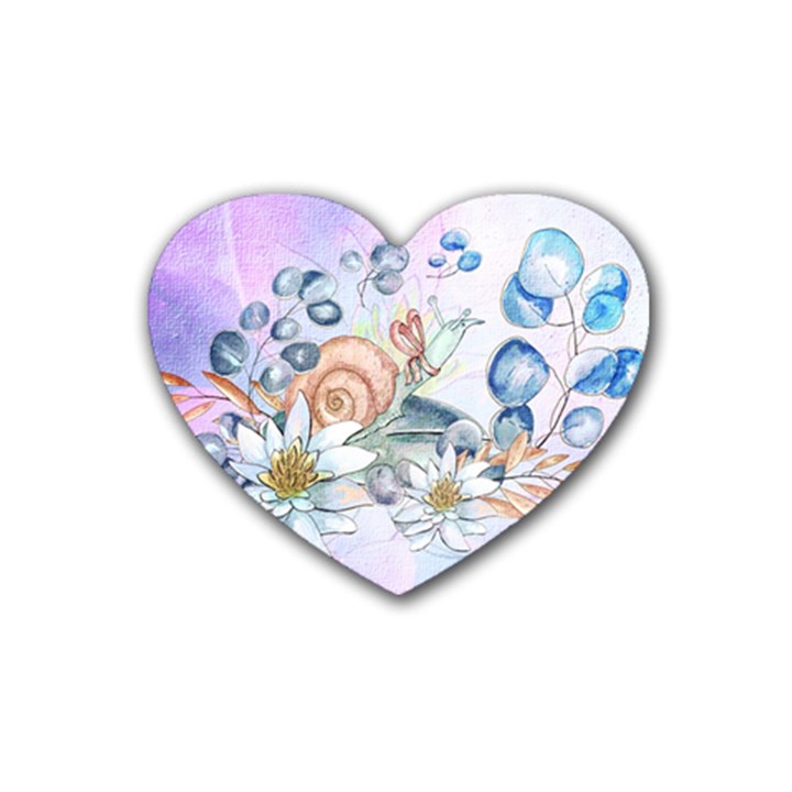 Snail And Waterlily, Watercolor Rubber Coaster (Heart) 