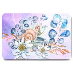 Snail And Waterlily, Watercolor Large Doormat  by FantasyWorld7