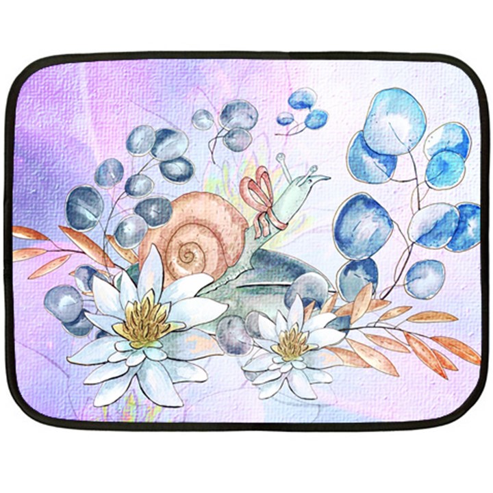 Snail And Waterlily, Watercolor Double Sided Fleece Blanket (Mini) 