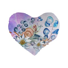 Snail And Waterlily, Watercolor Standard 16  Premium Heart Shape Cushions by FantasyWorld7