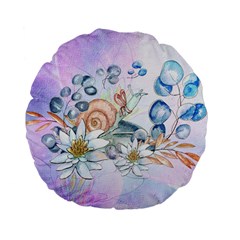 Snail And Waterlily, Watercolor Standard 15  Premium Flano Round Cushions by FantasyWorld7