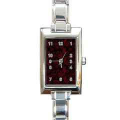 Dark Red Flourish Rectangle Italian Charm Watch by gatterwe